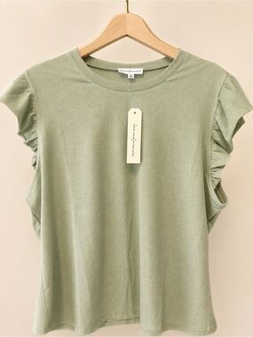 Ruffle Sleeve Crewneck Top in Sage Green